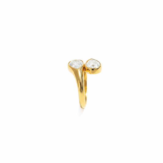 Twin Pear Crystal Open Gold Ring