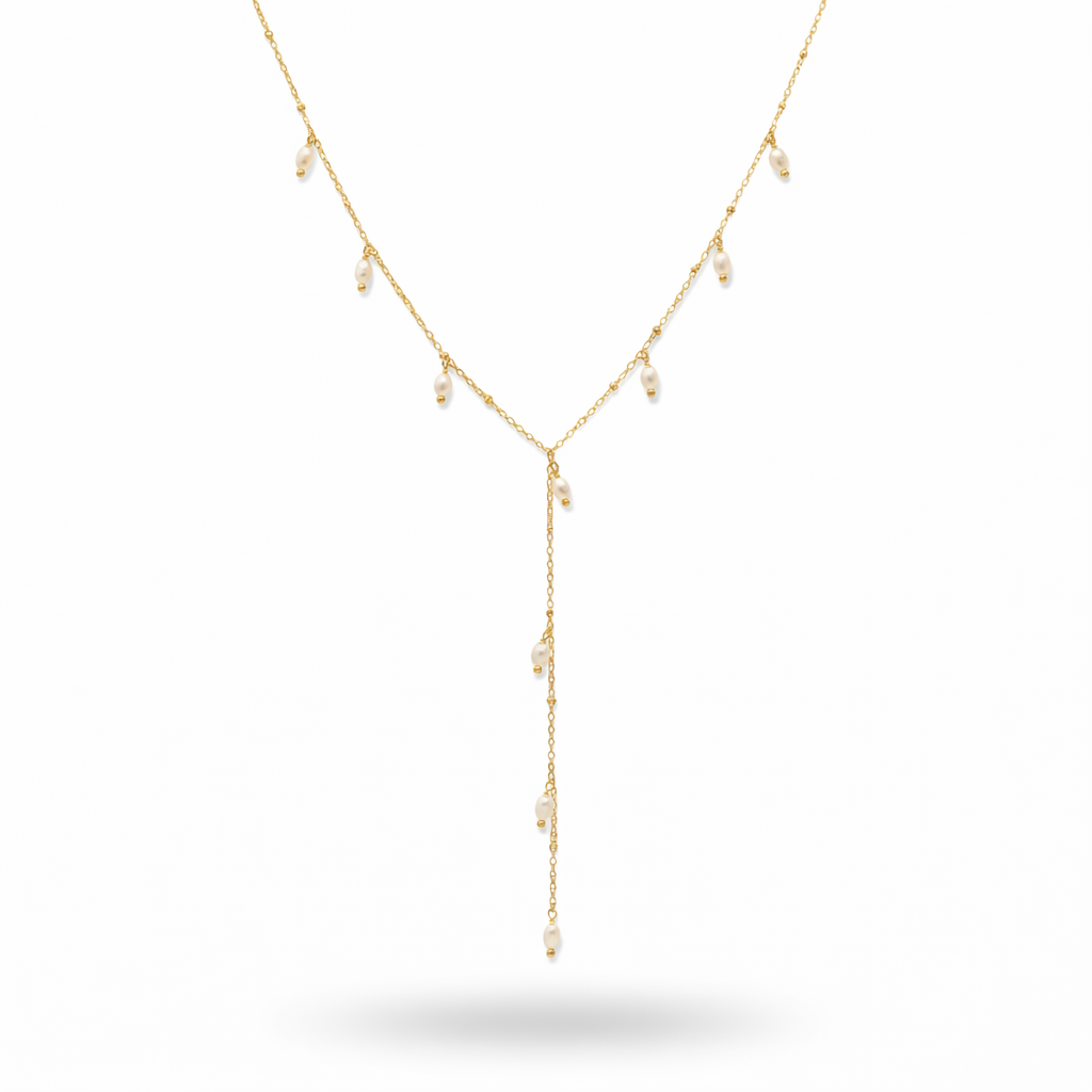 Golden Waterfall Lariat Drop Necklace