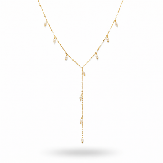 Golden Waterfall Lariat Drop Necklace