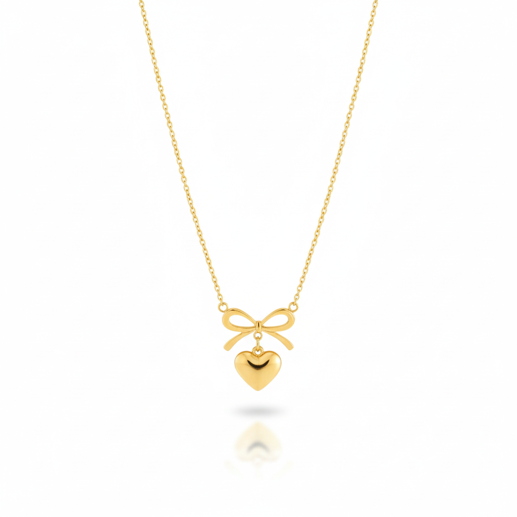 Sweetheart Bow Knot & Heart Pendant Necklace
