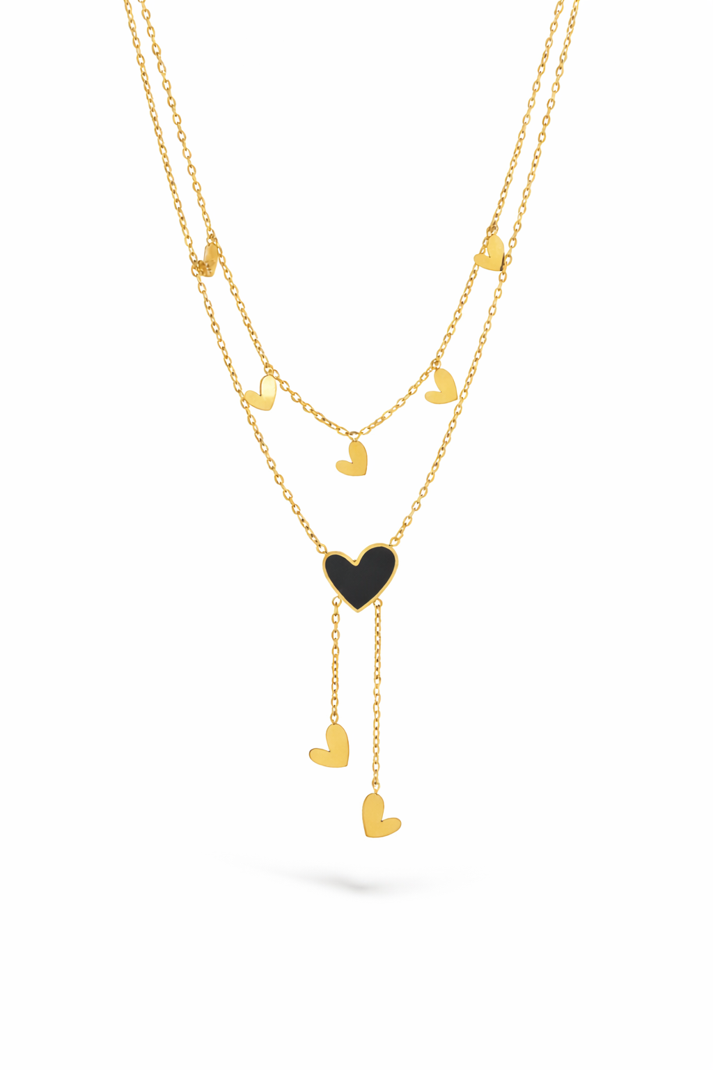Layered Heart Charm Gold Necklace