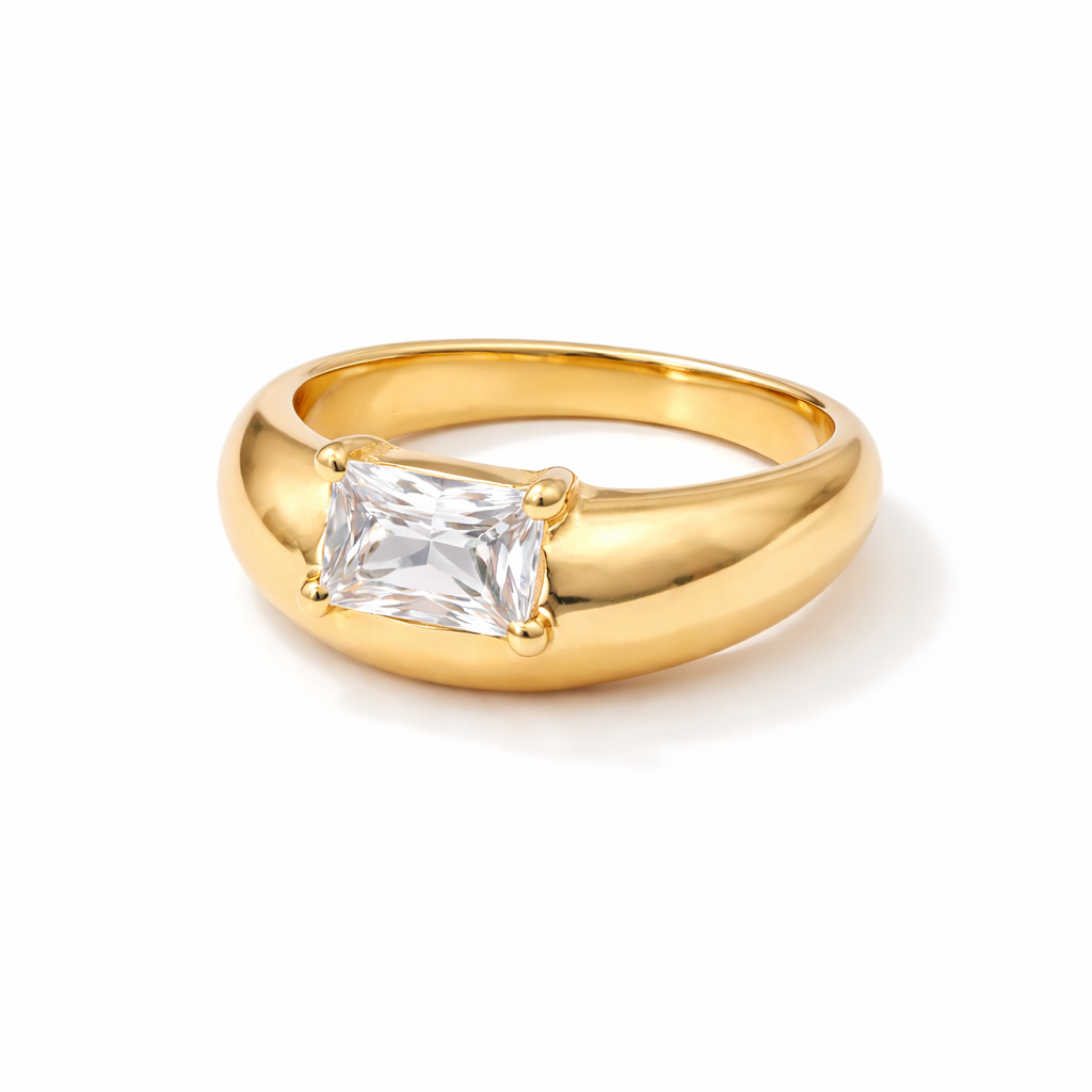 Emerald Cut Crystal Gold Ring