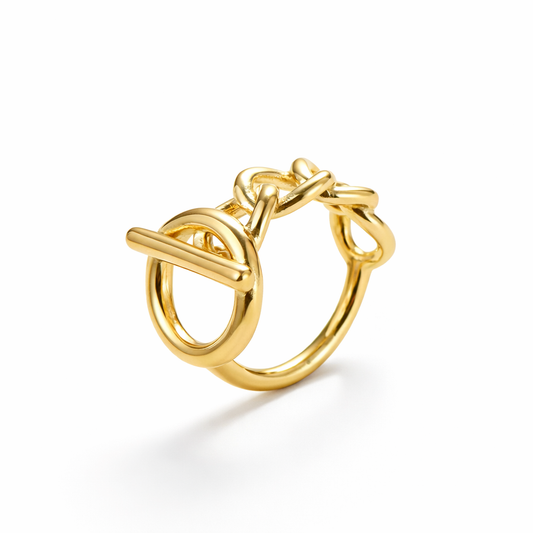 Asymmetric Chain & Band Gold Ring