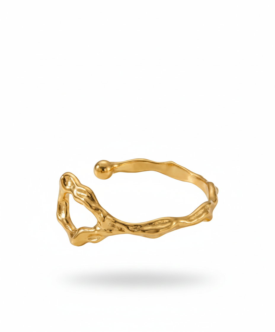 Lava Volcano Bangle - Abstract Organic Open Cuff with Textured Gold Finish