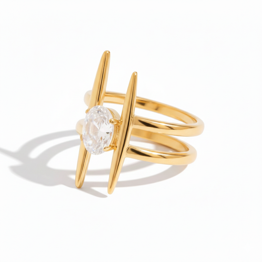 Crystal Spine Open Gold Ring