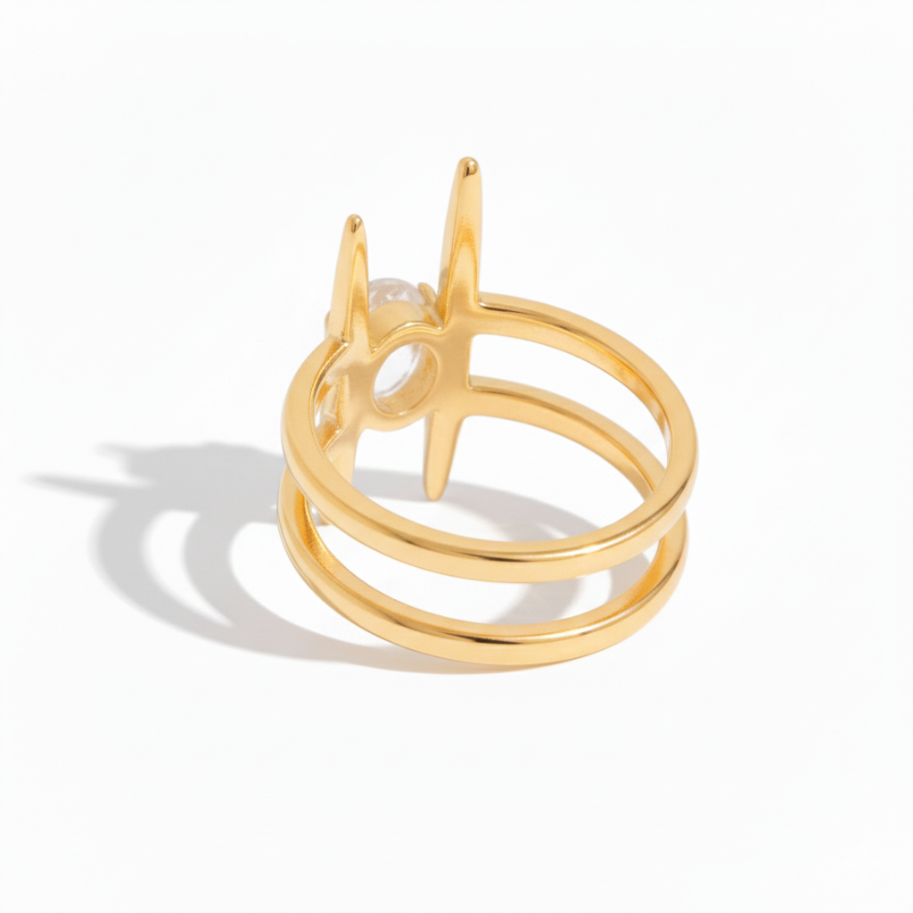 Crystal Spine Open Gold Ring