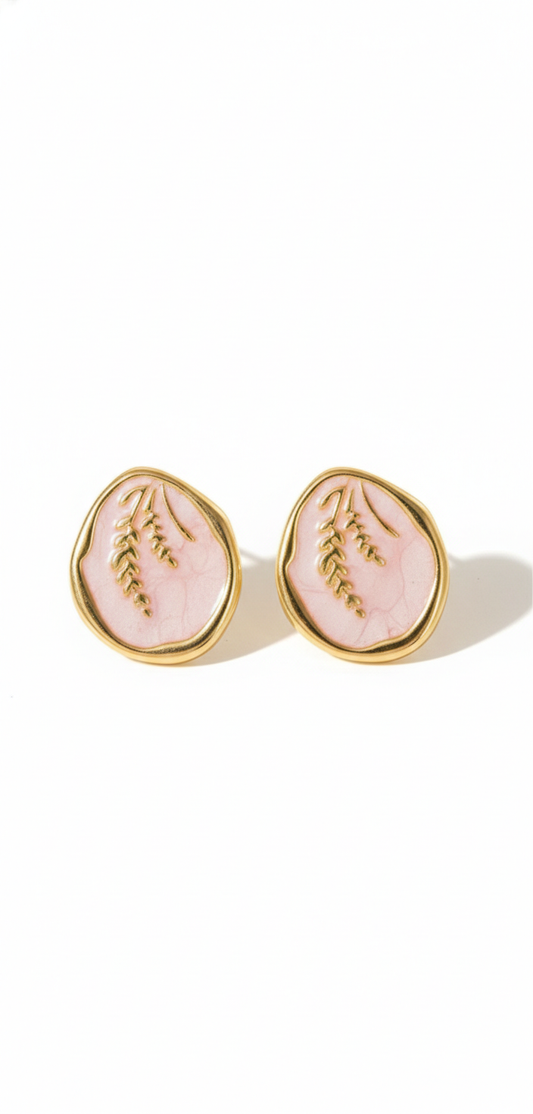 Botanical Enamel Leaf Gold Stud Earrings