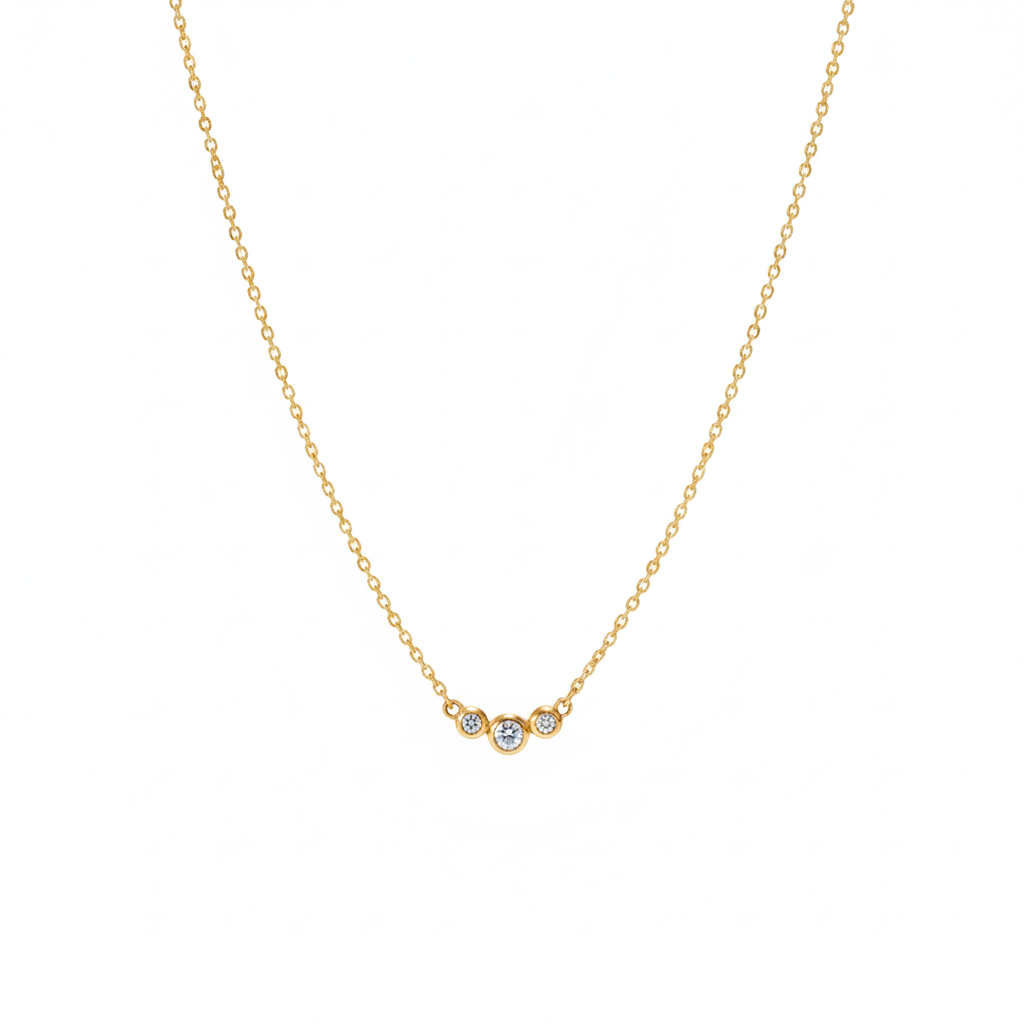 Triple Bezel Crystal Gold Necklace