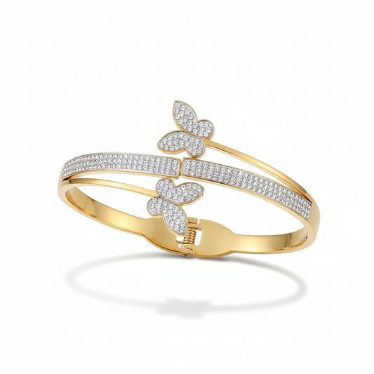 Pave Butterfly Bangle - Crystal-Lined Hinged Cuff with Sparkling Butterfly Motif