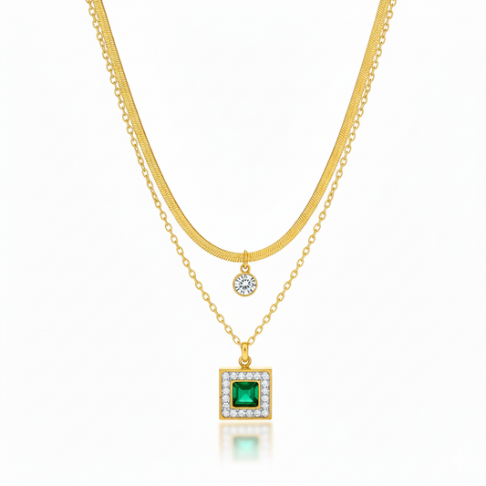 Emerald Isle Double Layered Square Pendant Necklace