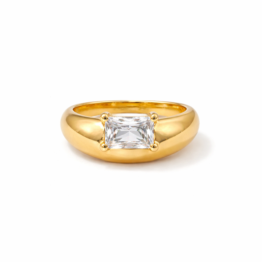 Emerald Cut Crystal Gold Ring