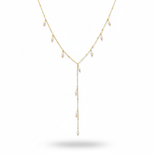 Golden Waterfall Lariat Drop Necklace