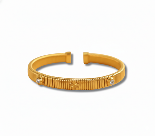 Gold Woven Rope Bangle Set - Textured Stackable Cuffs with Pave Crystal Accents