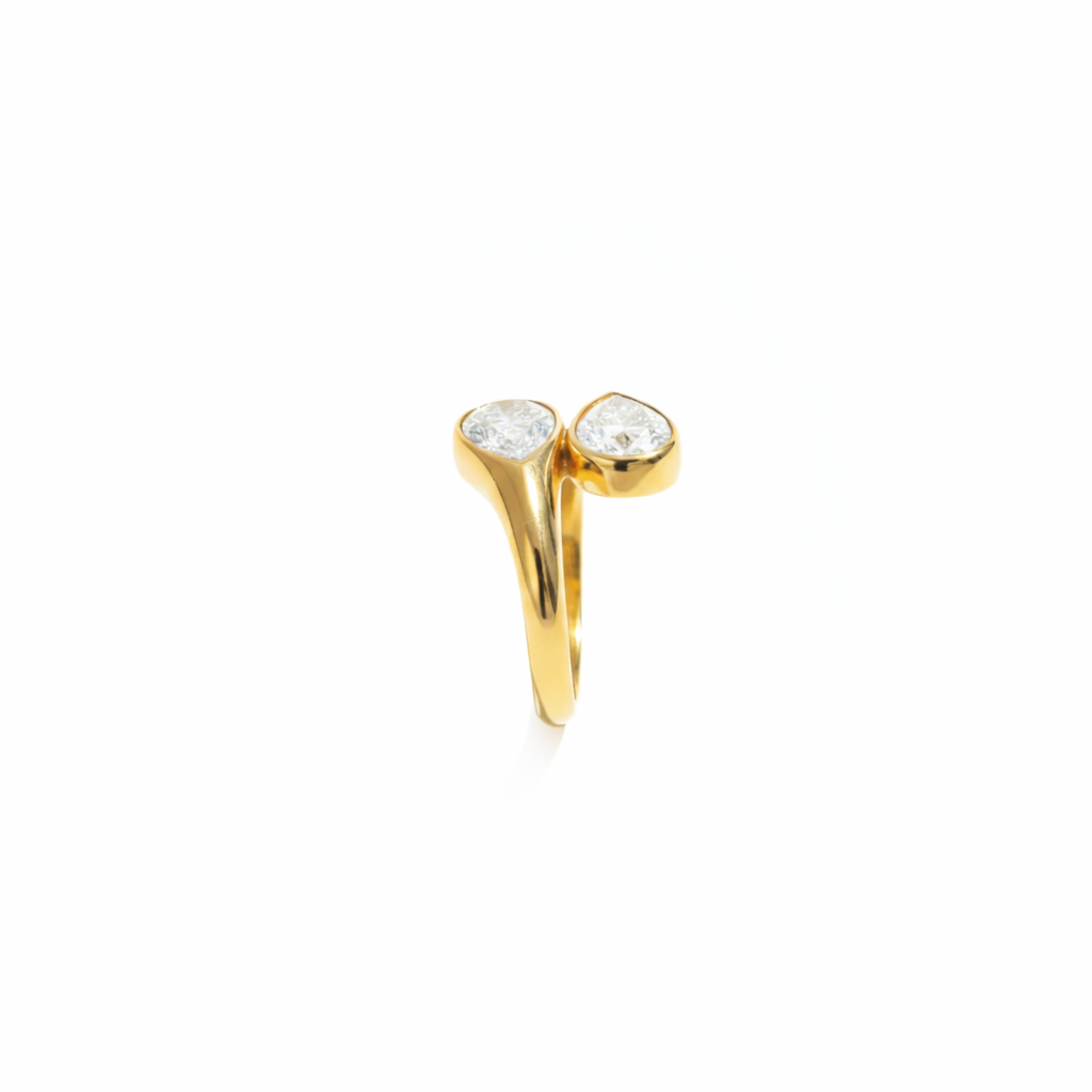 Twin Pear Crystal Open Gold Ring