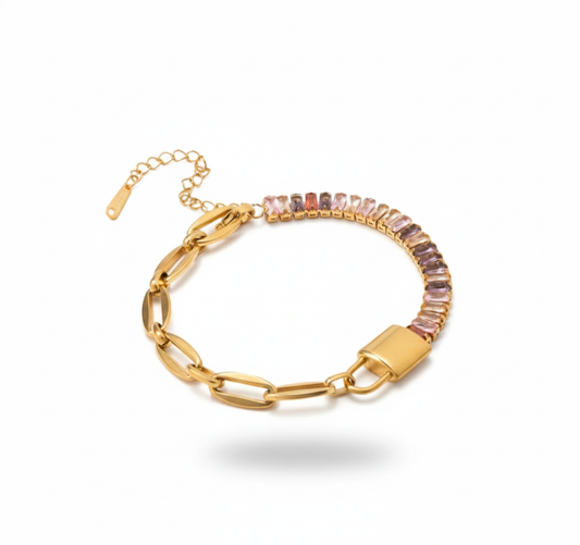 Mixed Link & Pearl Heart Bracelet - Chain, Beads, and Colorful Pearl Splicing