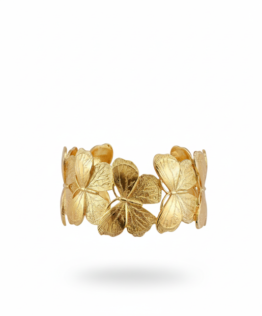 Wide Butterfly Bangle - Solid Gold Multi-Butterfly Hinged Cuff