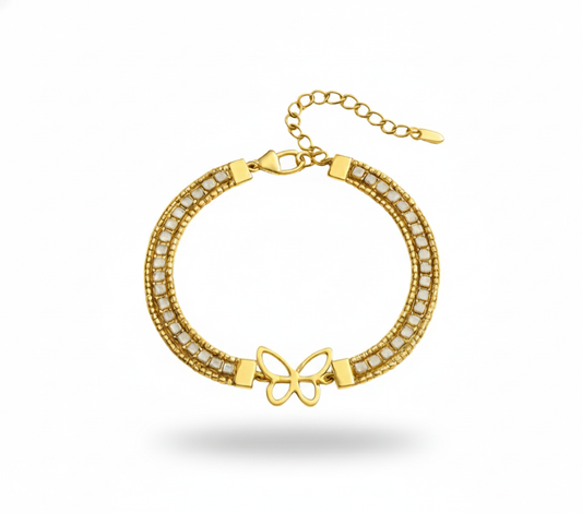 Cherry and Heart Charm Bracelet - Playful Red Enamel Fruit & Gold Charms