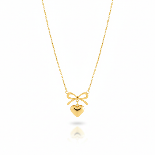 Sweetheart Bow Knot & Heart Pendant Necklace