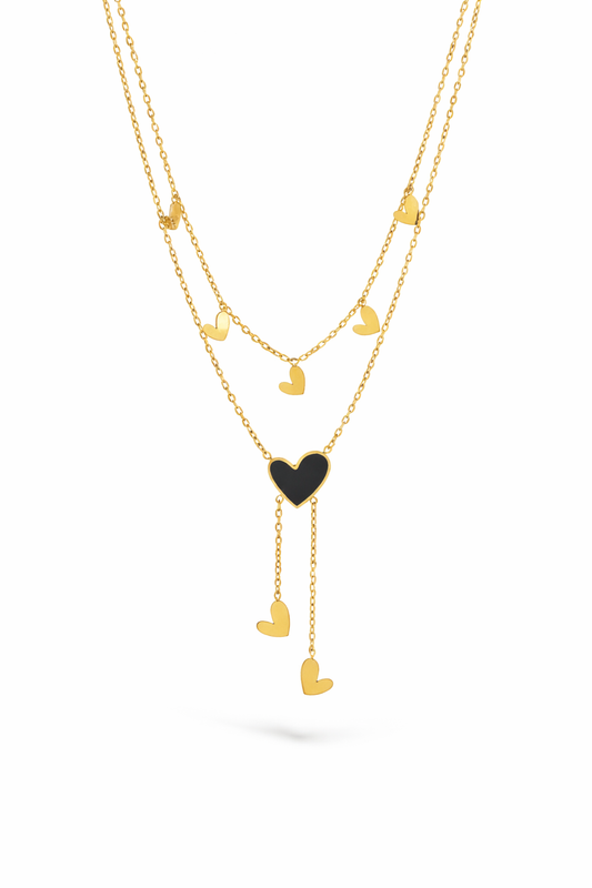 Layered Heart Charm Gold Necklace
