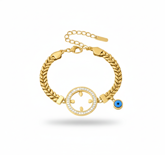 Luxe Logo Disc ID Bracelet - Thick Woven Chain with Pave Accents