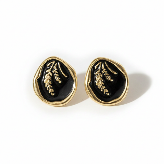 Botanical Enamel Leaf Gold Stud Earrings